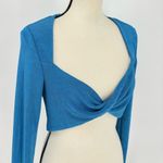 Morning Mist  Women's Long Sleeve Crop Top‎ Blouse Blue Size 12 Wrap Around Photo 9