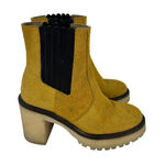 Free People  Suede Heeled Chelsea Boots in Mustard Yellow Photo 0