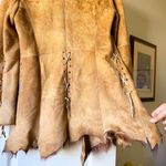 Via Veneto Boho Shearling Coat Spanish Lamb Vintage Fur Trim Tan Small GUC Photo 7