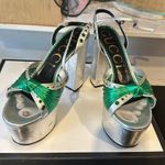 Gucci Crawford Platform Sandals Crystal silver & green platform heels 39 Photo 3