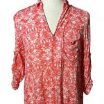 ZARA Floral Print Blouse Top Button Down 3/4 Sleeve Red White‎ Casual Photo 0