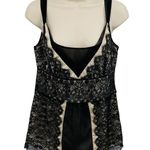 Ann Taylor Babydoll Whimsigoth Top Womens 2 Black Satin Lace Layered V-Neck Photo 0