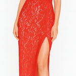 NBD x REVOLVE Georgia Gown Women’s Size XS Red Lace Metallic Backless Slit Dress Photo 0