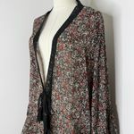 Free People  Lola Sheer Floral Kimono Lace Trim Tie Front Size Large Photo 7