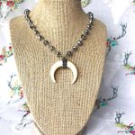 Crescent Silver Stoned  Necklace  Photo 0