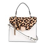 Dune London White Saffiano Leather Leopard Print Calf Hair Fur Trimmed Hand Bag Photo 0