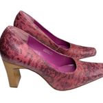 Bisou Bisou new  ❥ Python Leather Square Toe Sculptural Wood Heel Pumps ❥ Pink Photo 0