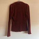 Gilli Cinnamon Plisse Hem Satin Blouse and Pant Lettuce Hem Set Size Medium Brown Photo 8