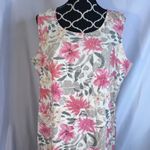 Liz Baker Vintage Cream Floral Print 100% Silk Sleeveless Shift Maxi Dress Sz 1X Photo 2