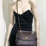 Coach 75575 Parker Polished Pebbled Leather Turnlock Oxblood Chain Shoulder Bag Photo 1