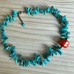 Bold Turquoise Nugget & Red Coral Statement Necklace Blue Photo 2