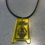 Handmade Gothic Caution Sign slippery floor Necklace - Cool & Chic Antique vintage emo Photo 6