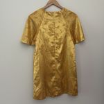 Lulus Blossom Golden Yellow Floral Jacquard Shift Dress Lightweight Satin Sz S Photo 3