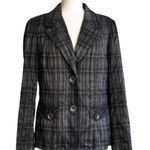 Tribal Blazer Jacket Black Gray Metallic Textured Button Front Pockets Size 10 Photo 0