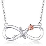 S925 Sterling Silver / Rose Gold Dainty Infinity Rose Flower Shaped Pendant Necklace Photo 0