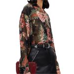 The Kooples  Silk Bollywood Black Gold Metallic Floral Print Sheer Blouse small Photo 4