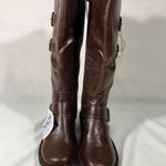 BORN VIRGINIA WOMANS TALL RIDING BOOT WIDE CALF W/BUCKLES SZ 7M VEGAN BROWN NEW Photo 1