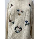 Yessiva Cream Floral Crochet Knit Embroidered Rustic Crew Neck Wool Sweater Med Yellow Size L Photo 7