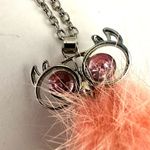 silver tone owl pendant necklace with pink fur Photo 5