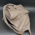 VALENTINA Genuine Italian Pebbled Leather Taupe Sling Backpack Shoulder Bag Gray Photo 7
