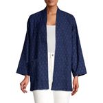 Eileen Fisher Womens Kimono Jacket Blue Block Print Organic Cotton Size Small Photo 2
