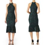 Alexia Admor  Lacy Midi Dress Sleeveless Ruffles Dark Green Black Ladder Stitch L Photo 1