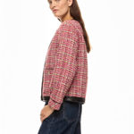 English Factory Pink Tweed Blazer LARGE Boxy Boucle Faux Leather Clueless $210 Photo 2