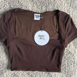 Princess Polly NWT Nolan Short Sleeve Ribbed Crop Top Size Small 4 Brown Cute Photo 3