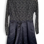 Ted Baker  Black Satin Gold Glitter Lace Mini Dress Womens M Formal Long Sleeve Photo 0