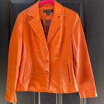 Dialogue  Orange Button Front Leather Blazer Jacket Size XS Photo 0