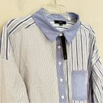 Lulus ‎ Nantucket Vibes White Striped Long Sleeve Button-Up Top Women's XL Blue Photo 2
