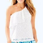 Lilly Pulitzer  Top Matteo One Shoulder Lace Resort Sea Urchin White Sz Sm Photo 0