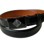 Ralph Lauren Art Deco Monogram Logo Buckle Black Leather Belt Photo 0
