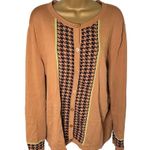 Vtg 80s 90s Bechamel Houndstooth Cardigan Button Front Retro Tan Brown Green XL Photo 0