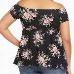 Torrid  Floral Print Off Shoulder Babydoll Top Black Pink 2 Photo 1