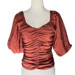 Gap Chocolate Sweetheart Neckline smocked Puffy Sleeve Fitted Blouse Photo 0