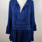 Devlin  Womens Embroidered Bell Sleeve Tunic Top in Blue Sz XS Boho Peasant Flowy Photo 0