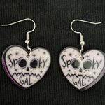 Handmade Pink Heart “Spooky Gal” Halloween Dangle Earrings Photo 1