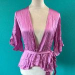 ZARA  Woman Lilac Satin Wrap Blouse Bell Sleeve Bloggers Fave Top Size XS Photo 1