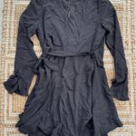 Lea & Viola NWT  Black Wrap Mini Dress Long Sleeve Ruffle Hem Size Large Photo 4