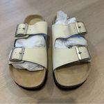 Quince Napa Leather Double Buckle Slide, Bone, 9 Photo 2