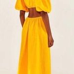 Farm Rio Linen Blend Yellow Off The Shoulder Cut Out Short Sleeve Midi Dress XS Photo 14