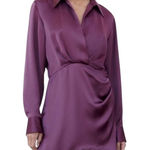 ZARA  satin effect eggplant colored dress‎ with plunging neckline. Mini. Sz small Photo 0