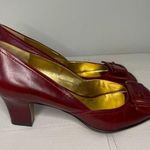 Tahari  Burgundy Red Peep Toe Slip On Heels Size 7.5 Square Toe Buckle Photo 2