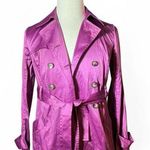 BCX  Double Breasted Belted Trench Coat Jacket Women's Size M Purple Satin Look Photo 0