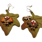 Turkey Dangling Earrings Handmade Thanksgiving Green Photo 0