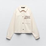 ZARA  Rhinestone Beaded Pocket Cotton Jacket Ivory cream Colored‎ NWT Photo 4