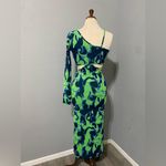 ZARA Green Asymmetric Jacquard V-Neck Dress Size M Spaghetti Strap One Sleeve Photo 10