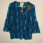 NWT Disney x Figue Women's size Large Ameena Aladdin Beaded Blue Silk Top Photo 1