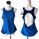 Nike NWT Women's  Yoga Dri-FIT Tank Top Open Back In Dark Marina Blue Photo 4